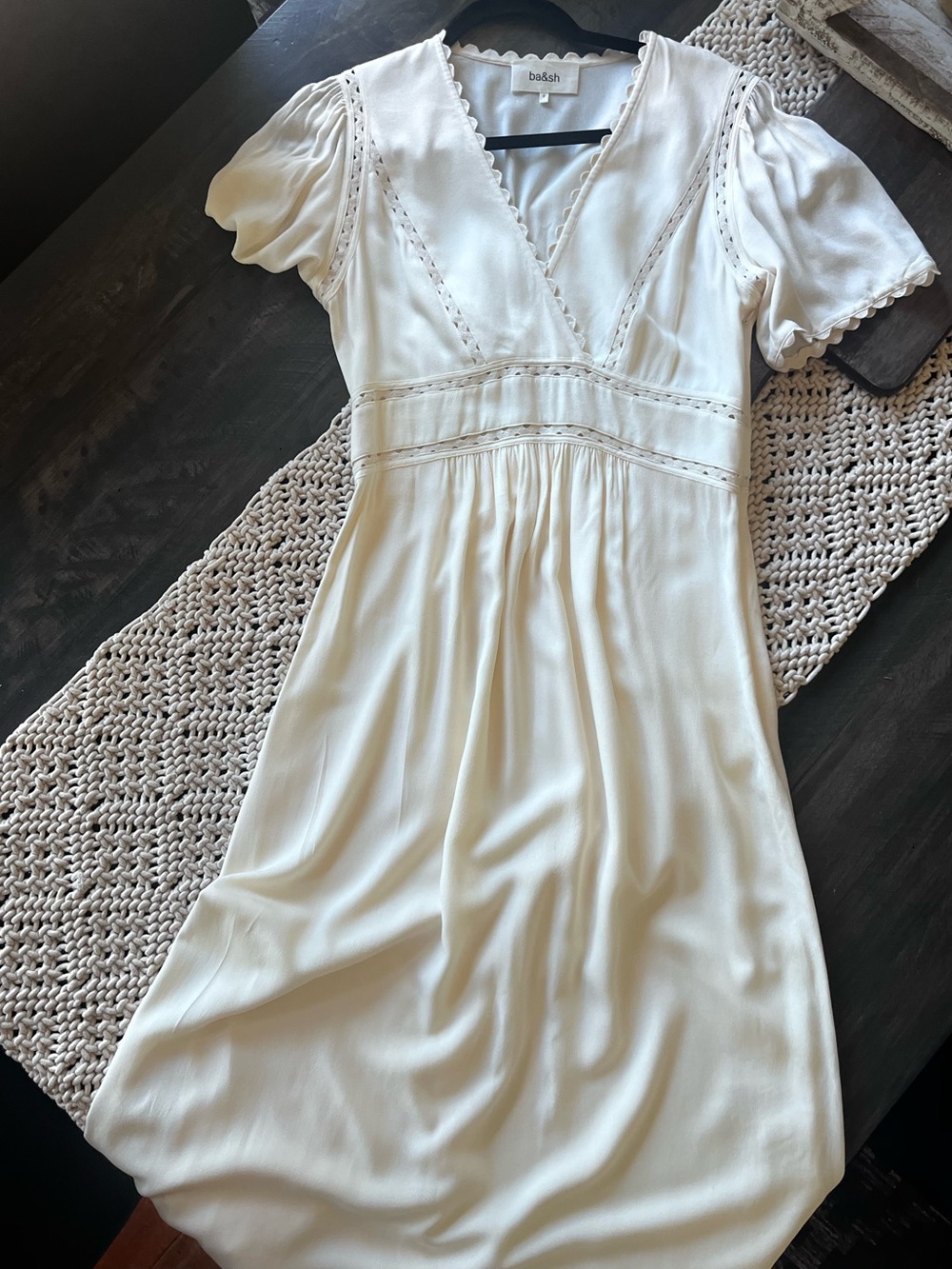 BA&SH Yumi V-Neck Midi Dress - Cream size M or 6 Like New